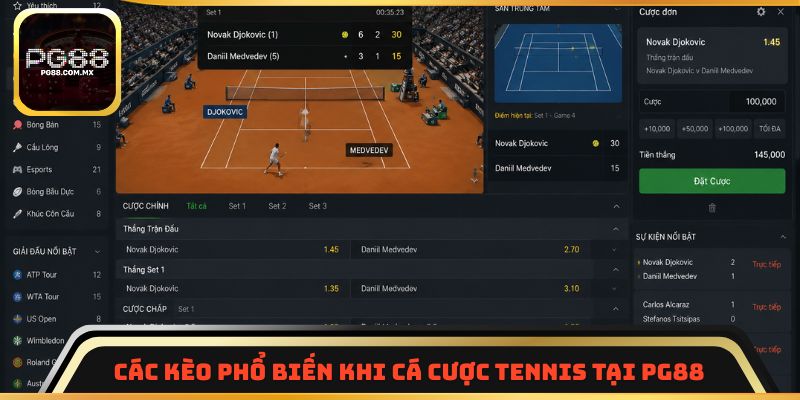 Các kèo phổ biến khi cá cược tennis tại PG88